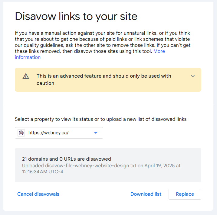 Disavow File Uploaded to Google Search Console